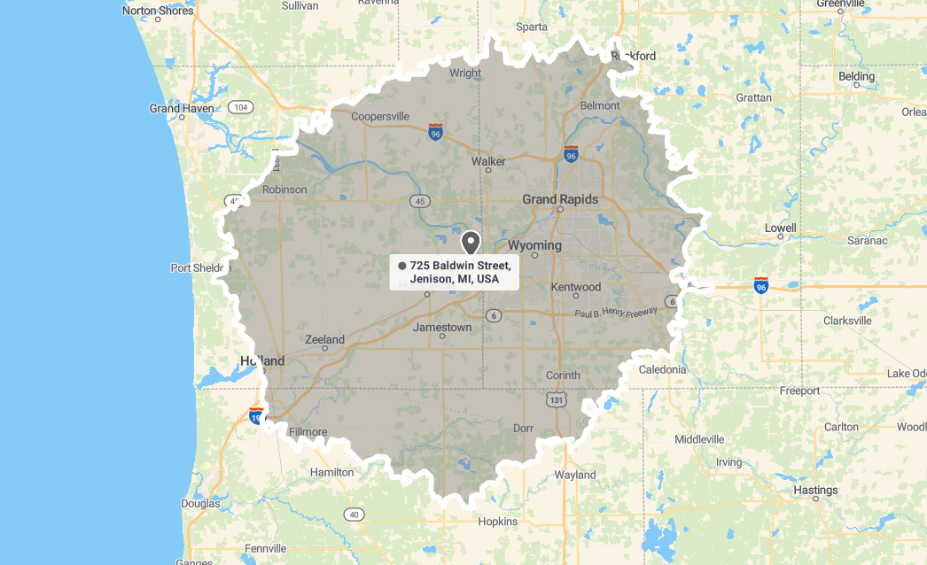 Sunset at Home Service Area Map - 25 min Sunset at Home Services Map - 25 min